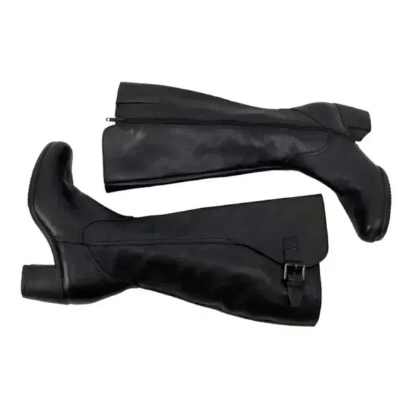 Ecco Knee High Tall Riding Boots Size 4 Block Heels Leather Buckle Side Zip - Picture 12 of 12